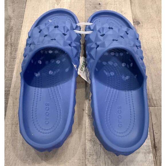 NWT Crocs Classic Geometric Slide Sandals V2 Sz M5/W7 Blue Rubber Casual Slip On - Picture 3 of 8
